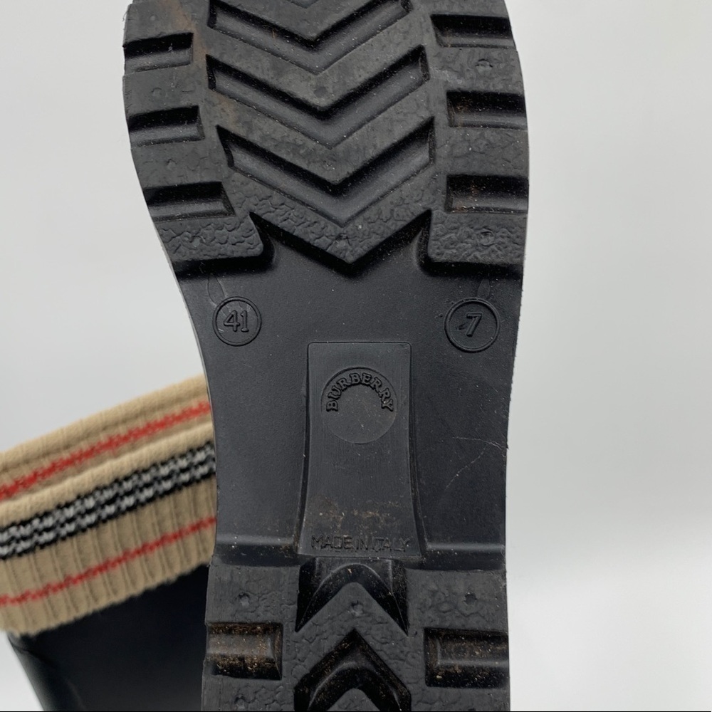 BURBERRY LONDON CLASSIC CHECK PLAID LOGO BLACK RUBBER TALL KNIT RAIN BOOTS - Picture 7 of 8